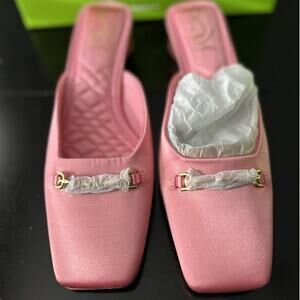 Sam Edelman Ollie Mule Squared Toe Pink Satin $130 Size 9.5